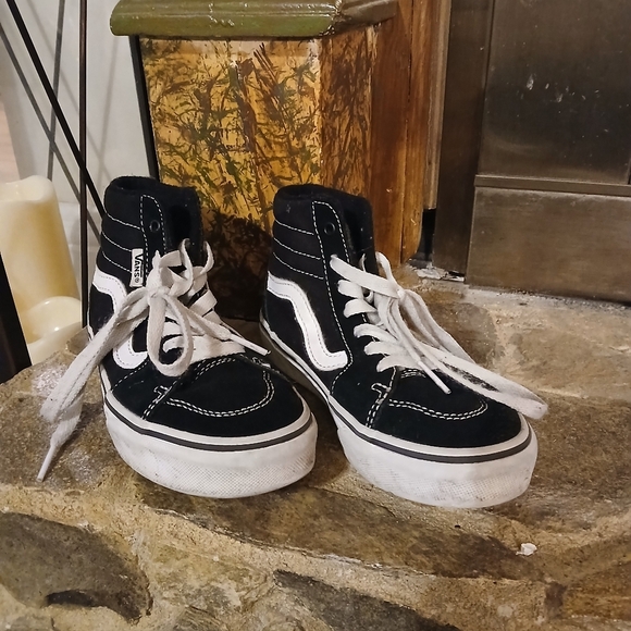 VANS Sk8-Hi Black & White Shoes - Y 13 - Picture 2 of 7